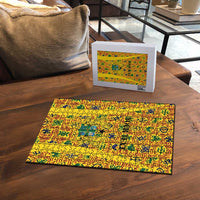 Custom Ghana Football Puzzle Yellow Adinkra Pattern - Wonder Print Shop