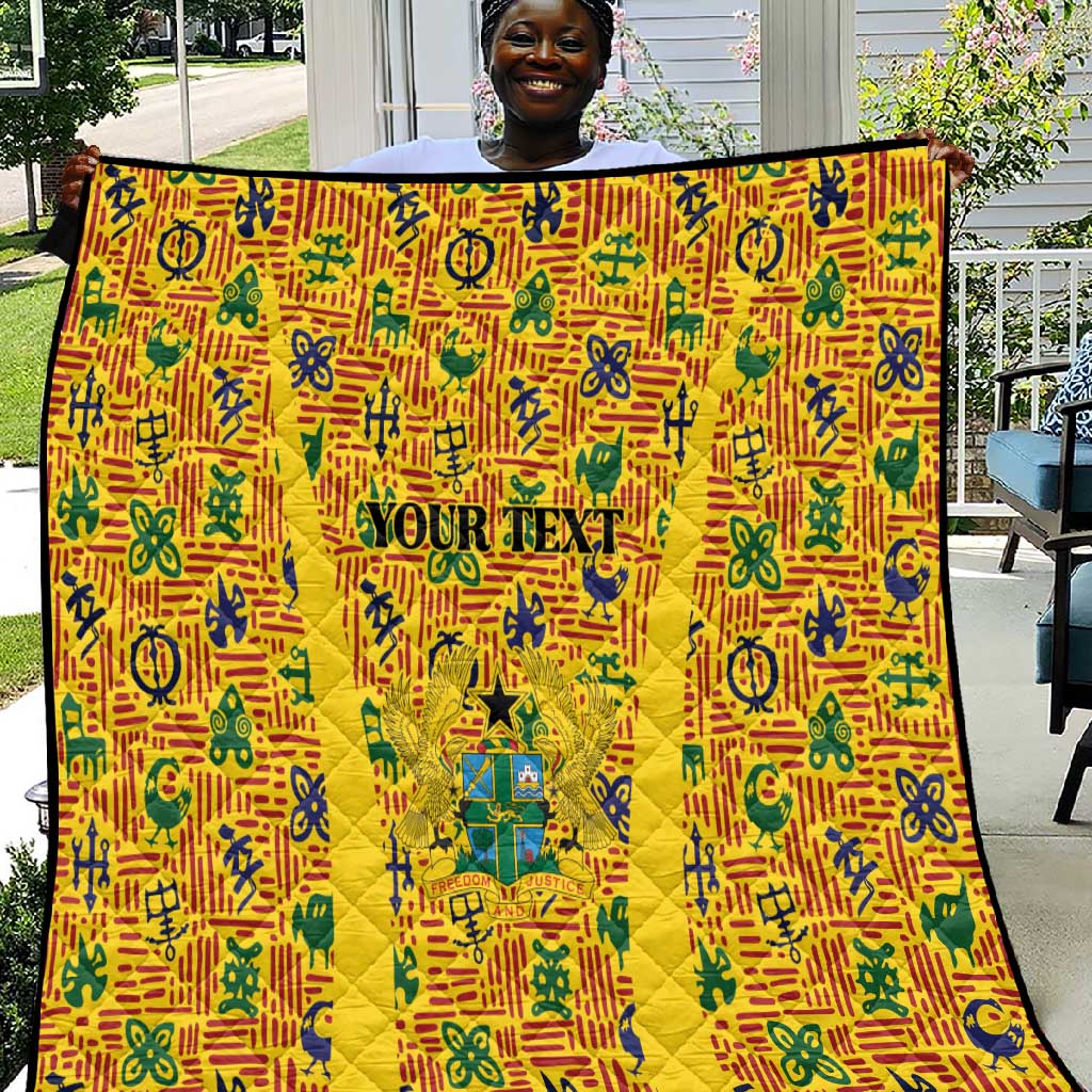 Custom Ghana Football Quilt Yellow Adinkra Pattern - Wonder Print Shop