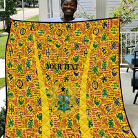 Custom Ghana Football Quilt Yellow Adinkra Pattern - Wonder Print Shop