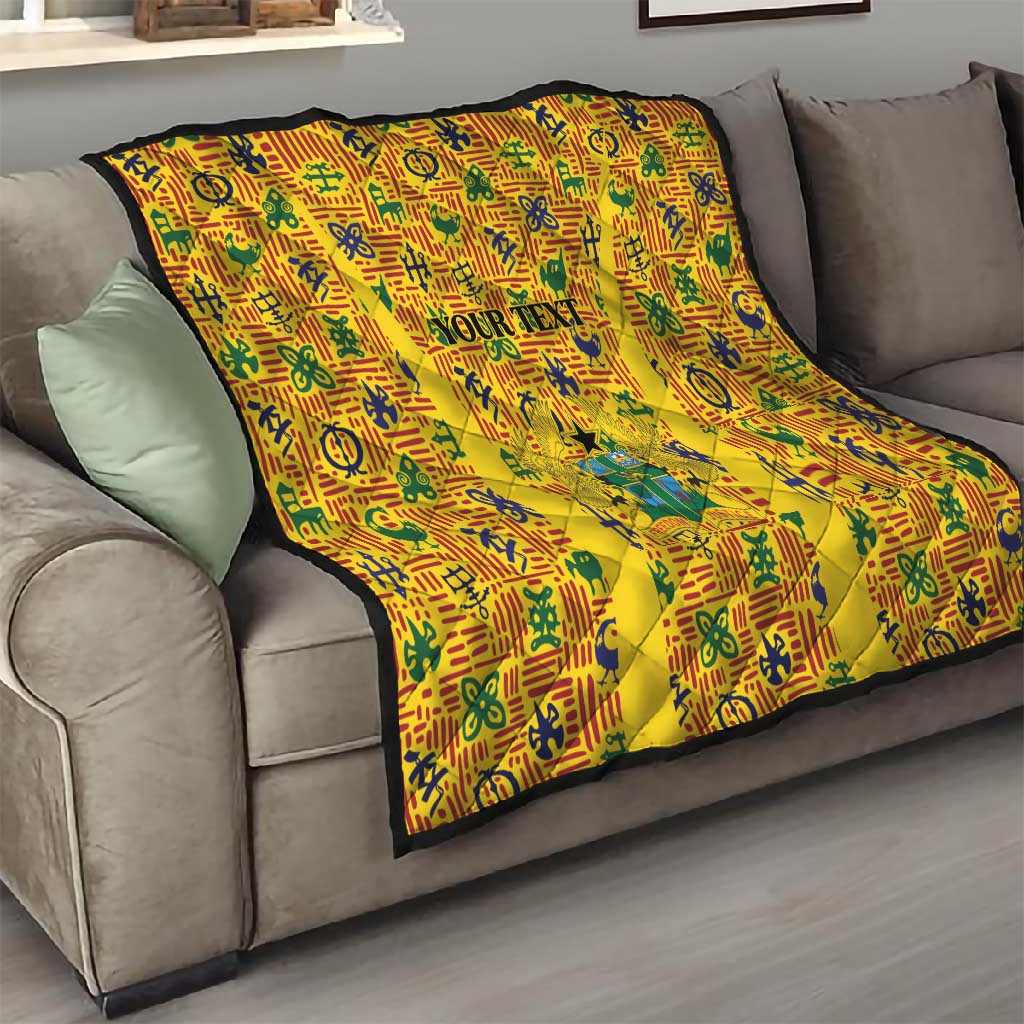 Custom Ghana Football Quilt Yellow Adinkra Pattern - Wonder Print Shop