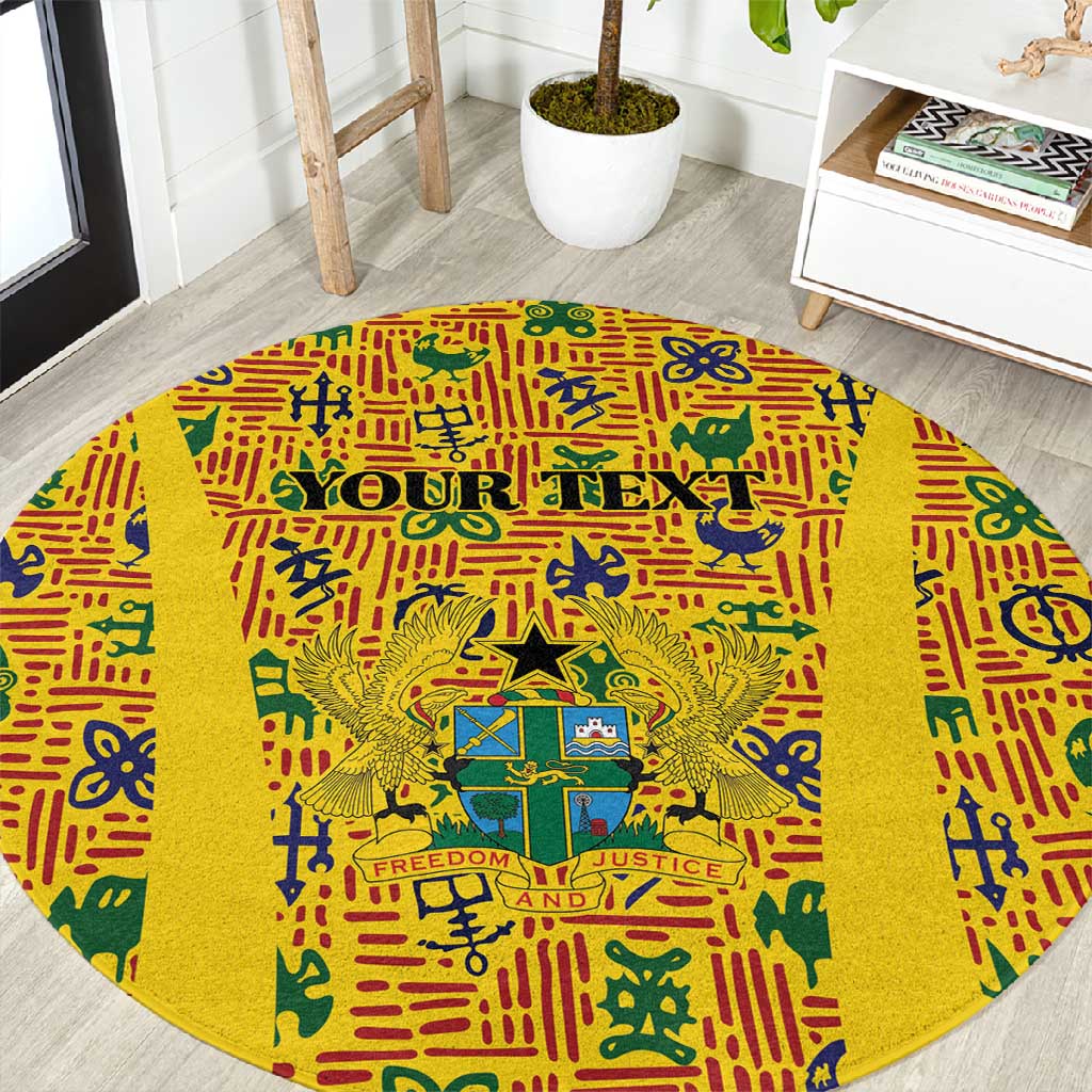 Custom Ghana Football Round Carpet Yellow Adinkra Pattern - Wonder Print Shop