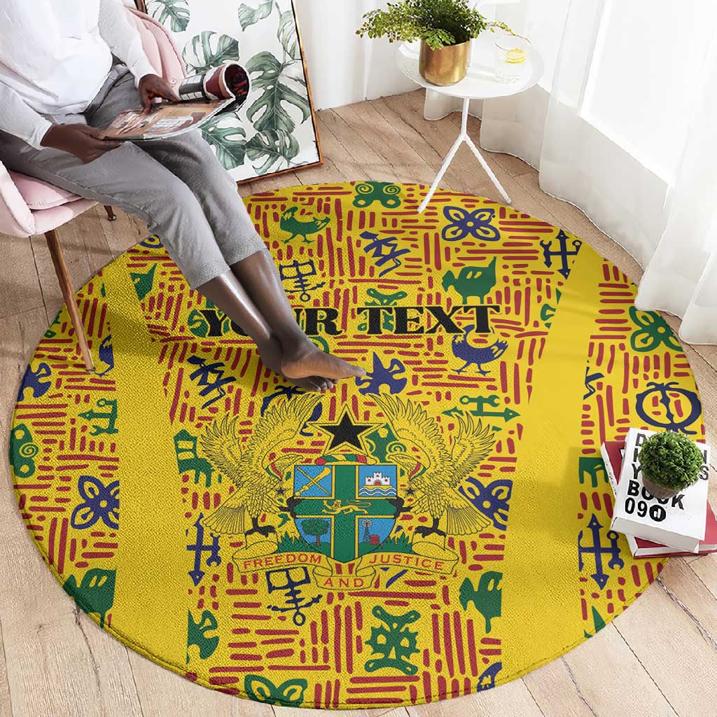 Custom Ghana Football Round Carpet Yellow Adinkra Pattern - Wonder Print Shop