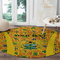 Custom Ghana Football Round Carpet Yellow Adinkra Pattern - Wonder Print Shop