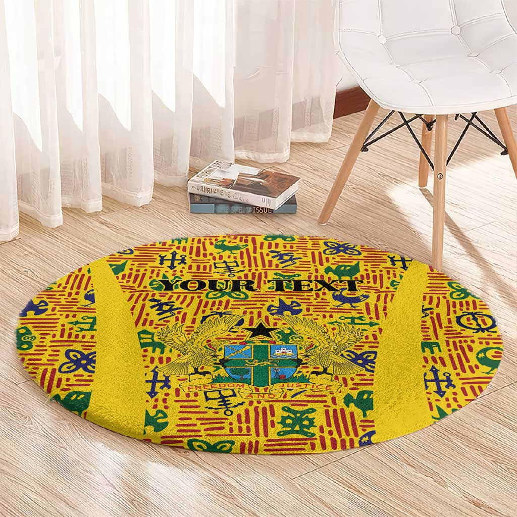 Custom Ghana Football Round Carpet Yellow Adinkra Pattern - Wonder Print Shop