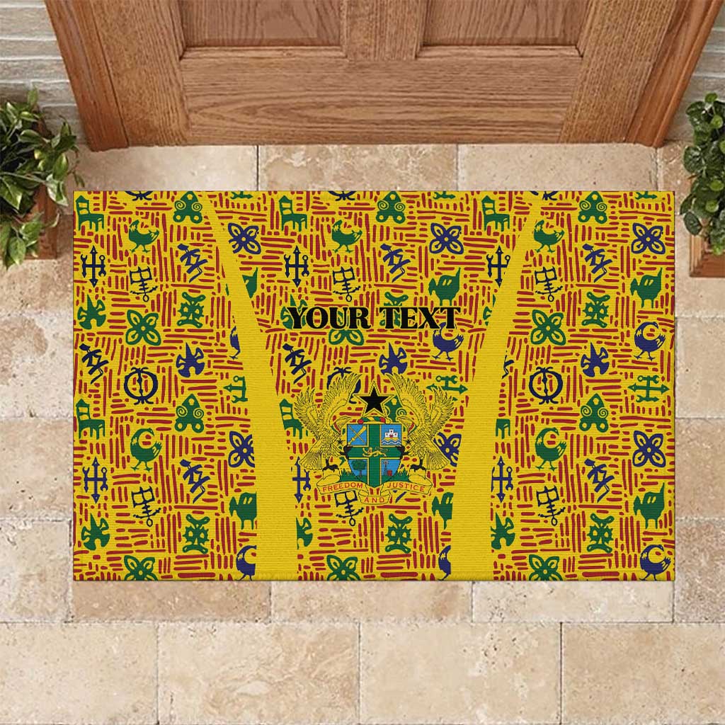 Custom Ghana Football Rubber Doormat Yellow Adinkra Pattern - Wonder Print Shop