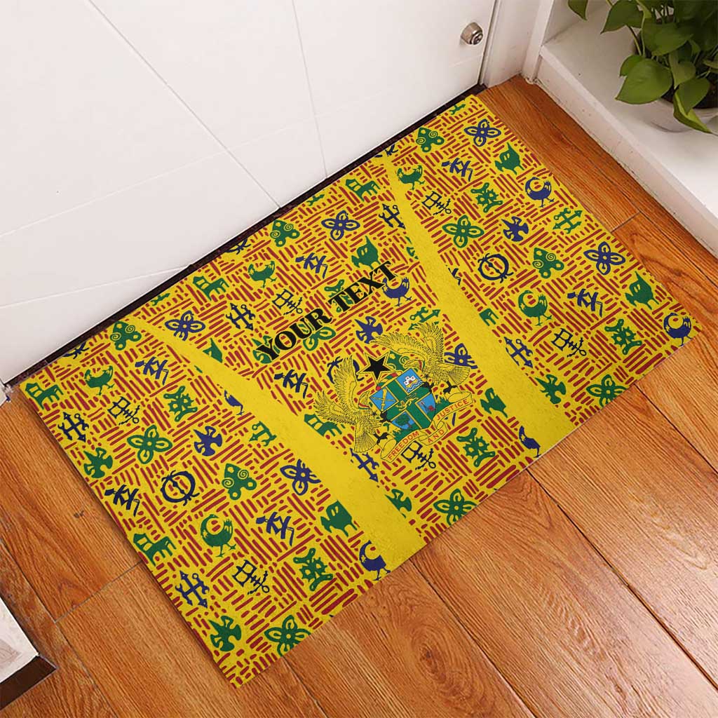 Custom Ghana Football Rubber Doormat Yellow Adinkra Pattern - Wonder Print Shop