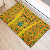 Custom Ghana Football Rubber Doormat Yellow Adinkra Pattern - Wonder Print Shop