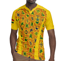 Custom Ghana Football Rugby Jersey Yellow Adinkra Pattern LT15
