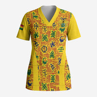 Custom Ghana Football Scrub Top Yellow Adinkra Pattern - Wonder Print Shop