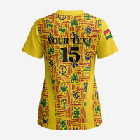 Custom Ghana Football Scrub Top Yellow Adinkra Pattern - Wonder Print Shop