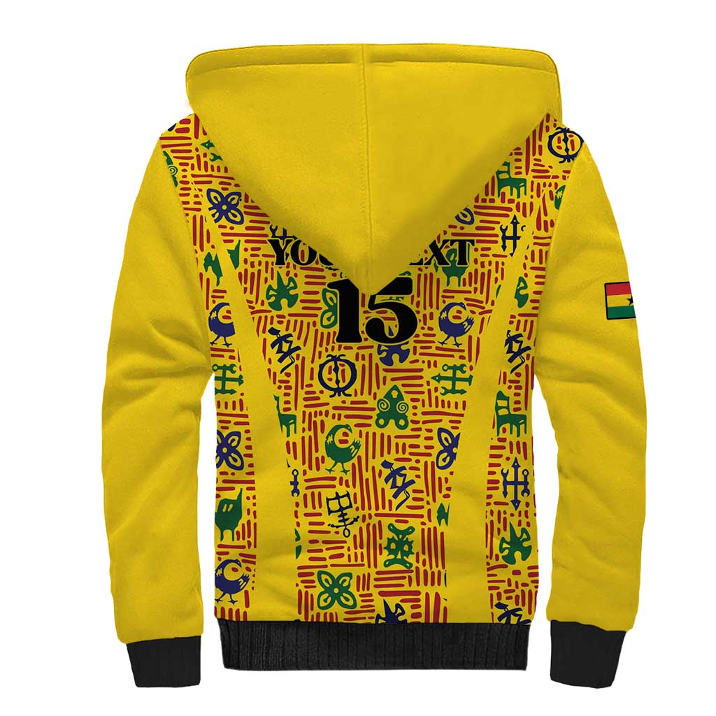 Custom Ghana Football Sherpa Hoodie Yellow Adinkra Pattern - Wonder Print Shop