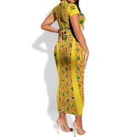 Custom Ghana Football Short Sleeve Bodycon Dress Yellow Adinkra Pattern LT15
