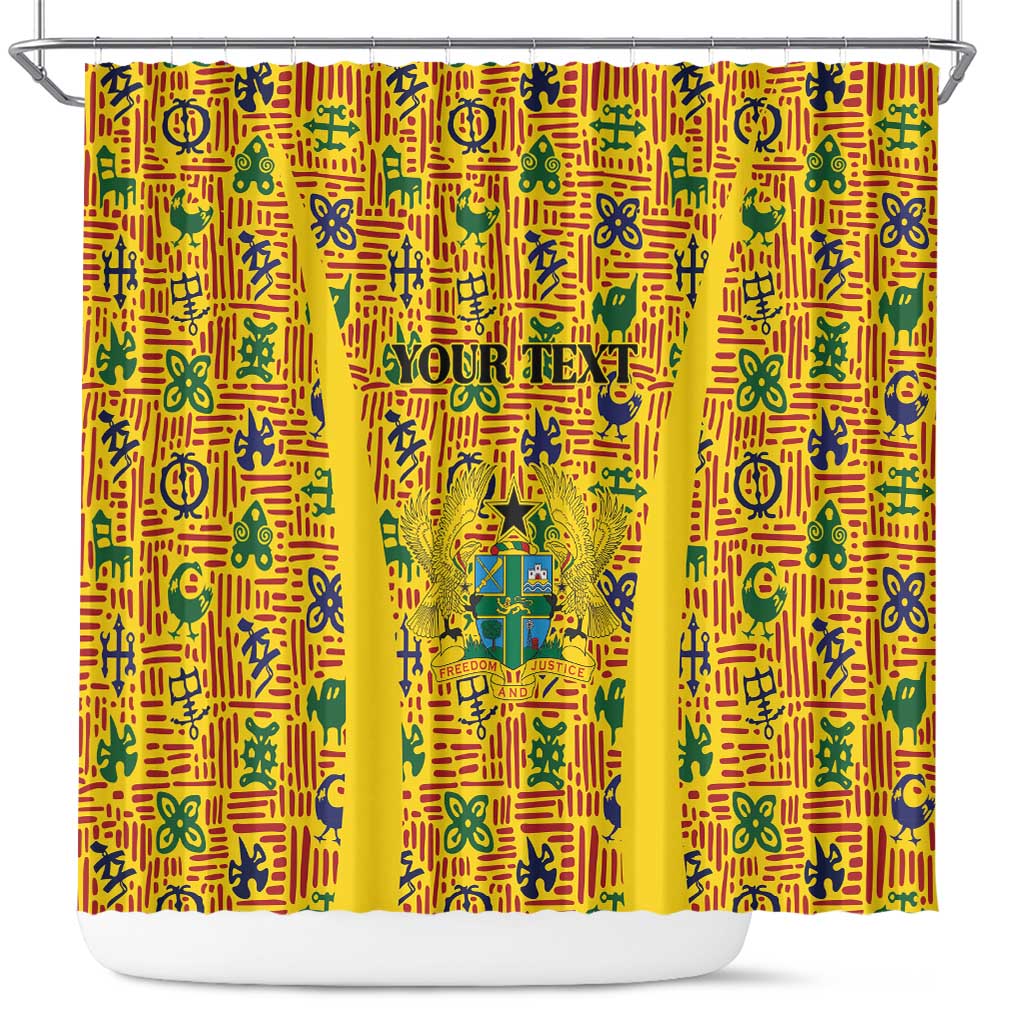 Custom Ghana Football Shower Curtain Yellow Adinkra Pattern - Wonder Print Shop