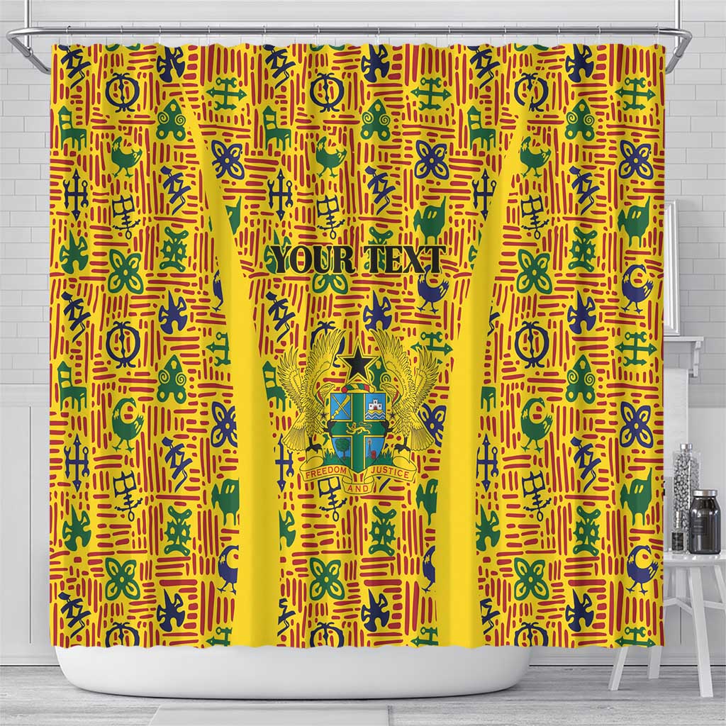Custom Ghana Football Shower Curtain Yellow Adinkra Pattern - Wonder Print Shop