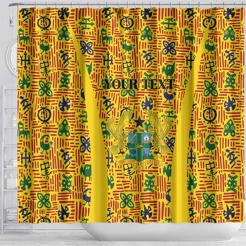 Custom Ghana Football Shower Curtain Yellow Adinkra Pattern - Wonder Print Shop