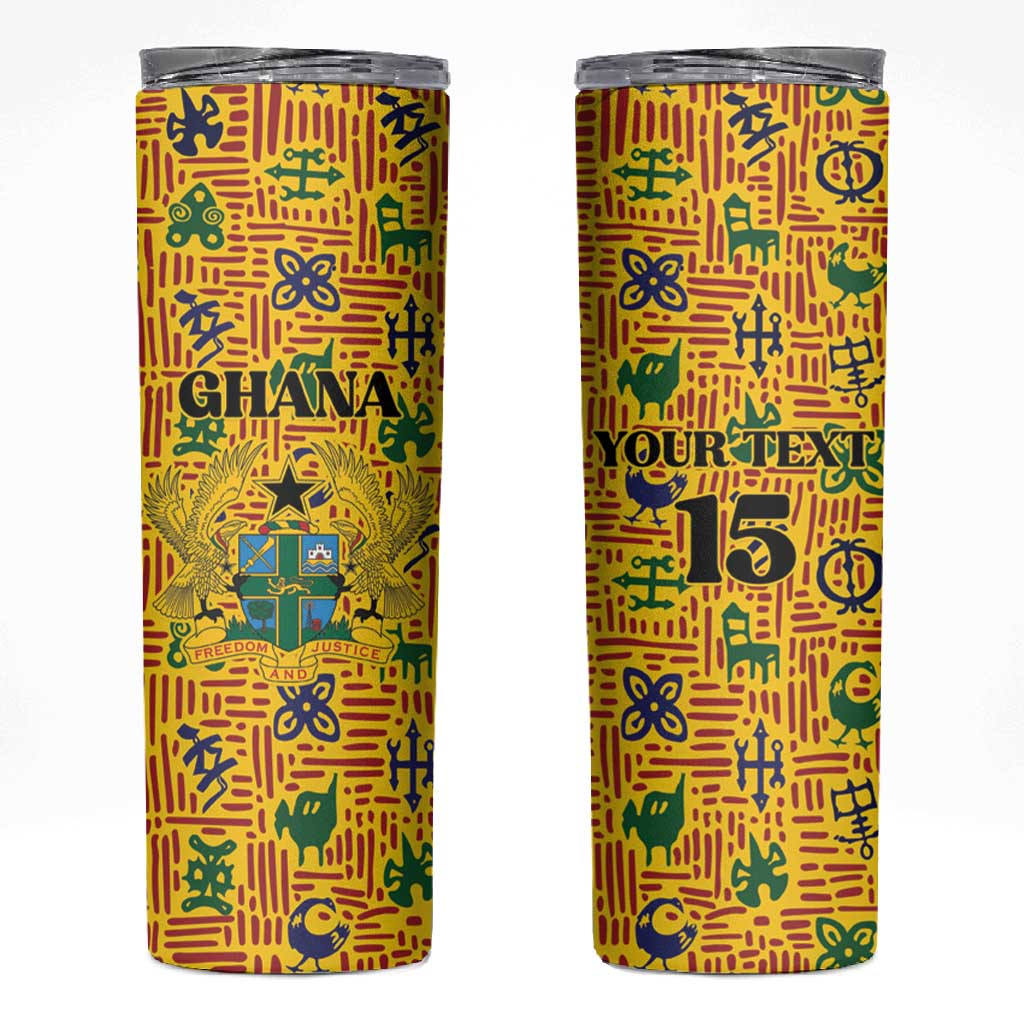 Custom Ghana Football Skinny Tumbler Yellow Adinkra Pattern - Wonder Print Shop