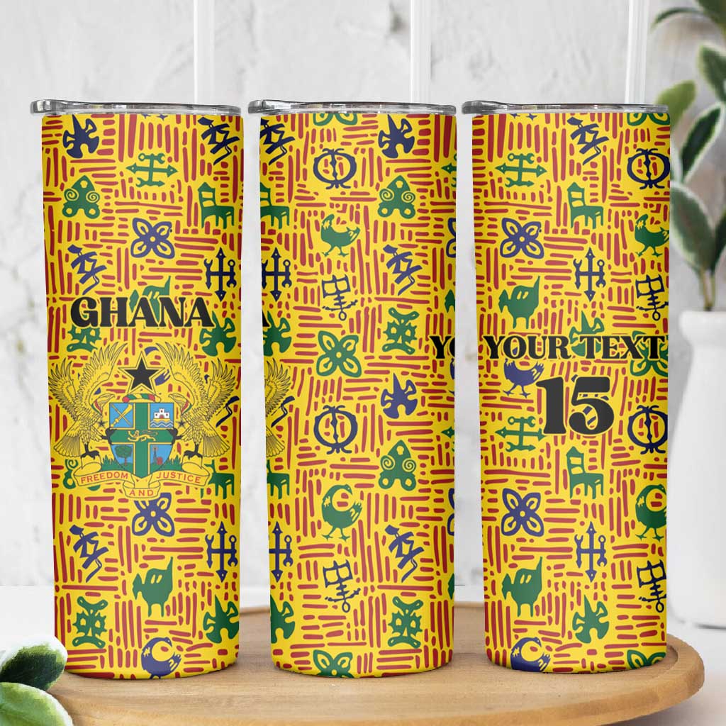 Custom Ghana Football Skinny Tumbler Yellow Adinkra Pattern - Wonder Print Shop