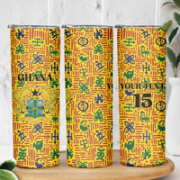 Custom Ghana Football Skinny Tumbler Yellow Adinkra Pattern - Wonder Print Shop