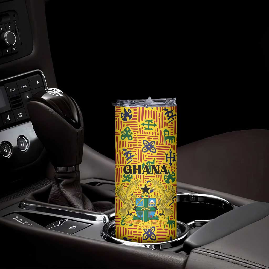 Custom Ghana Football Skinny Tumbler Yellow Adinkra Pattern - Wonder Print Shop