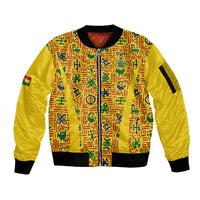 Custom Ghana Football Sleeve Zip Bomber Jacket Yellow Adinkra Pattern - Wonder Print Shop