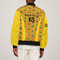Custom Ghana Football Sleeve Zip Bomber Jacket Yellow Adinkra Pattern - Wonder Print Shop
