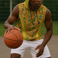 Custom Ghana Football Sleeveless Hoodie Yellow Adinkra Pattern - Wonder Print Shop
