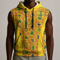 Custom Ghana Football Sleeveless Hoodie Yellow Adinkra Pattern - Wonder Print Shop