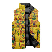 Custom Ghana Football Sleeveless Puffer Jacket Yellow Adinkra Pattern - Wonder Print Shop