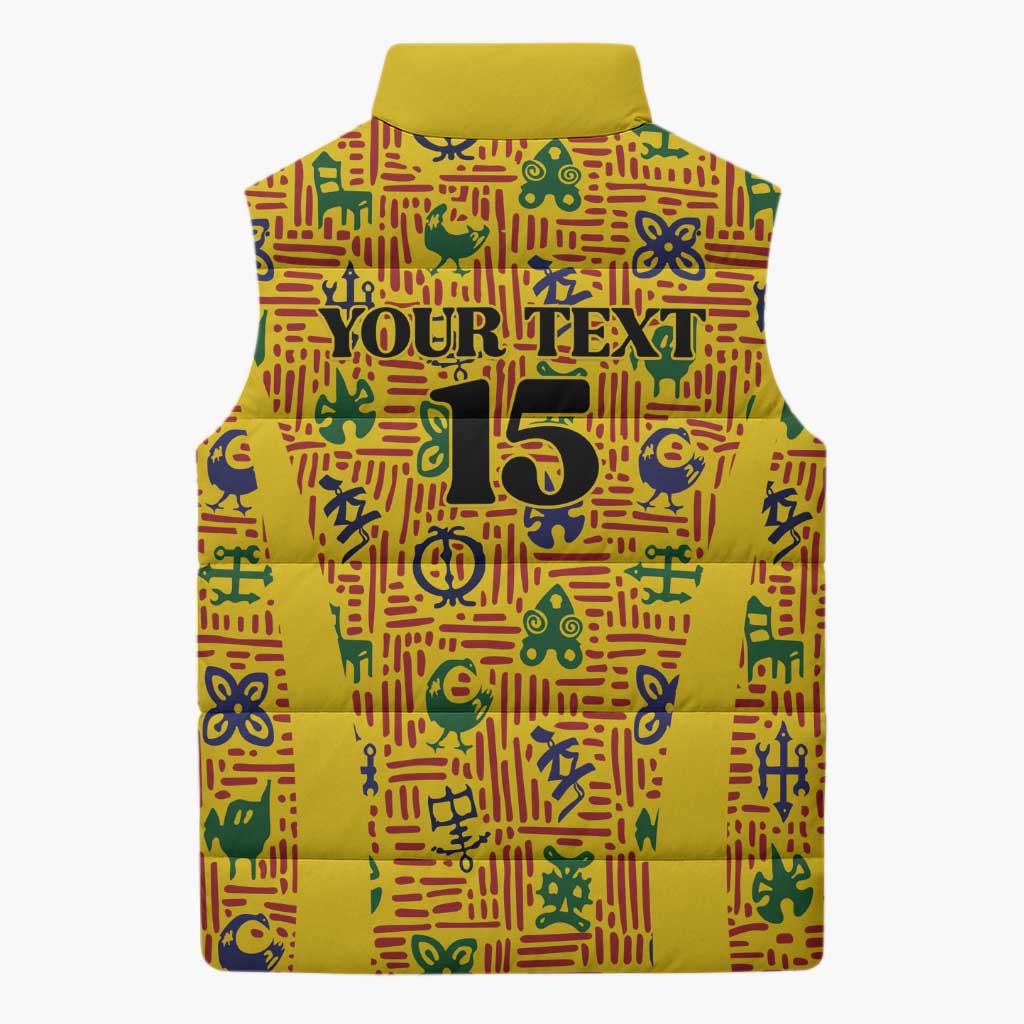 Custom Ghana Football Sleeveless Puffer Jacket Yellow Adinkra Pattern - Wonder Print Shop
