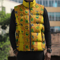 Custom Ghana Football Sleeveless Puffer Jacket Yellow Adinkra Pattern - Wonder Print Shop