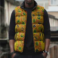 Custom Ghana Football Sleeveless Puffer Jacket Yellow Adinkra Pattern - Wonder Print Shop