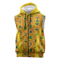 Custom Ghana Football Sleeveless Zip Hoodie Yellow Adinkra Pattern - Wonder Print Shop