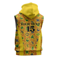 Custom Ghana Football Sleeveless Zip Hoodie Yellow Adinkra Pattern - Wonder Print Shop