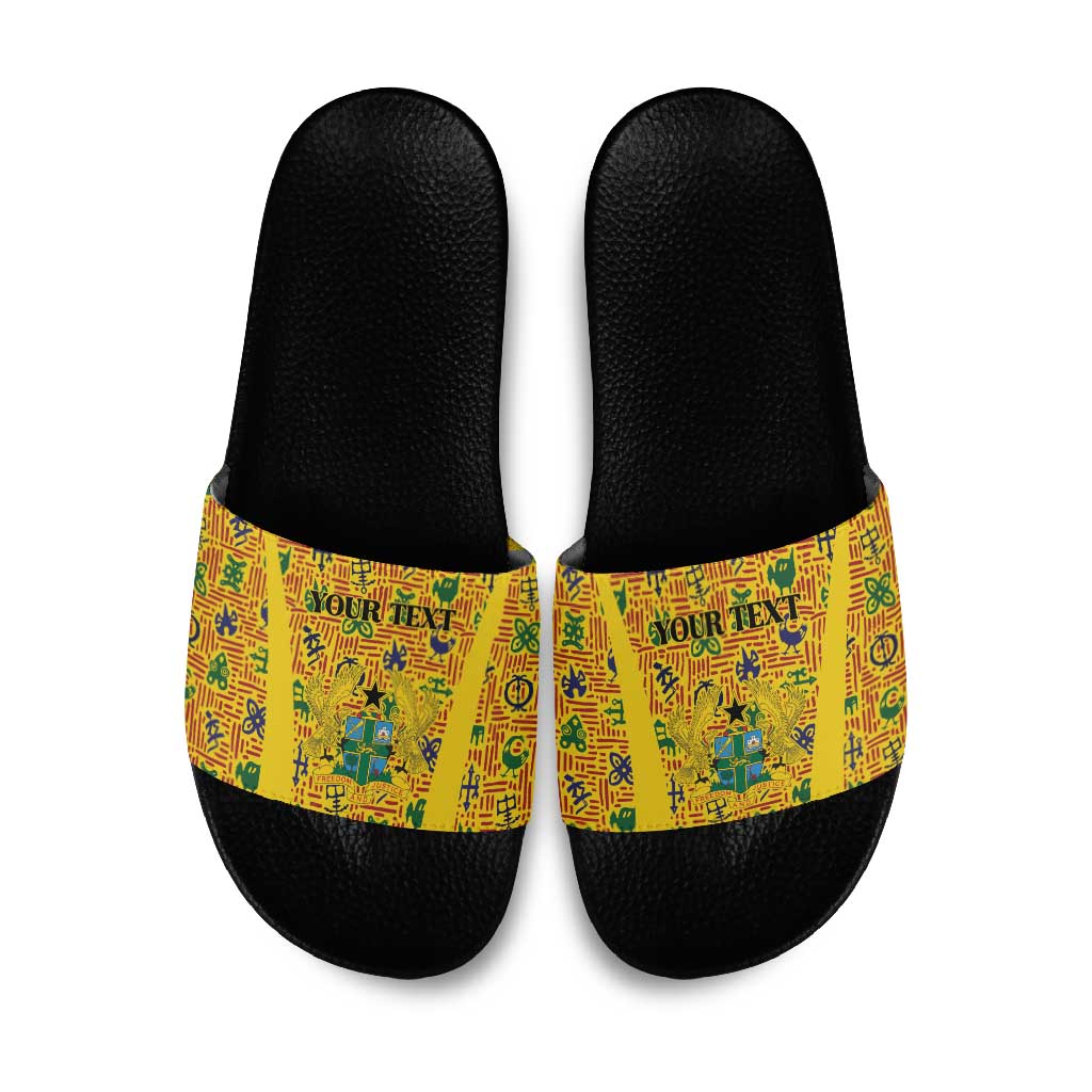 Custom Ghana Football Slide Sandals Yellow Adinkra Pattern - Wonder Print Shop