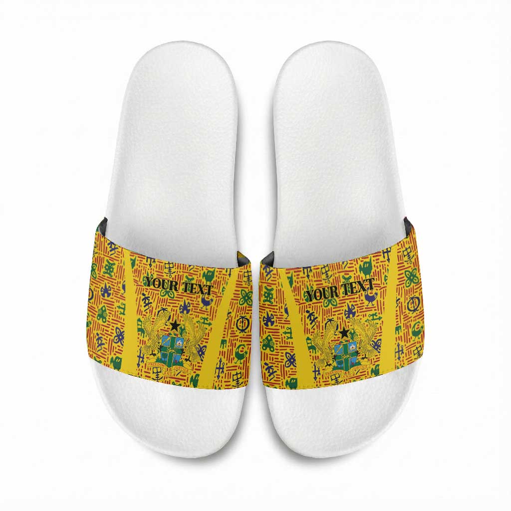 Custom Ghana Football Slide Sandals Yellow Adinkra Pattern - Wonder Print Shop