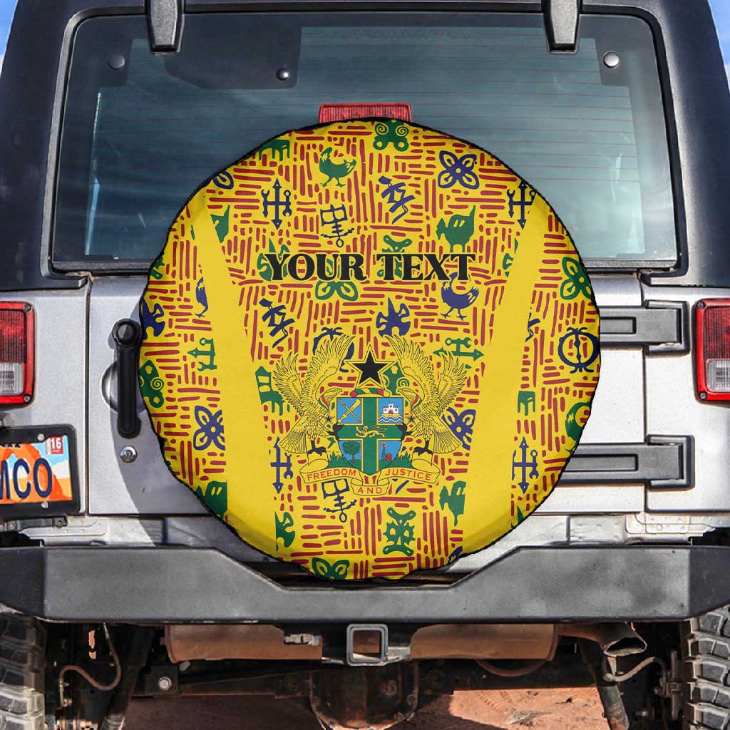 Custom Ghana Football Spare Tire Cover Yellow Adinkra Pattern - Wonder Print Shop
