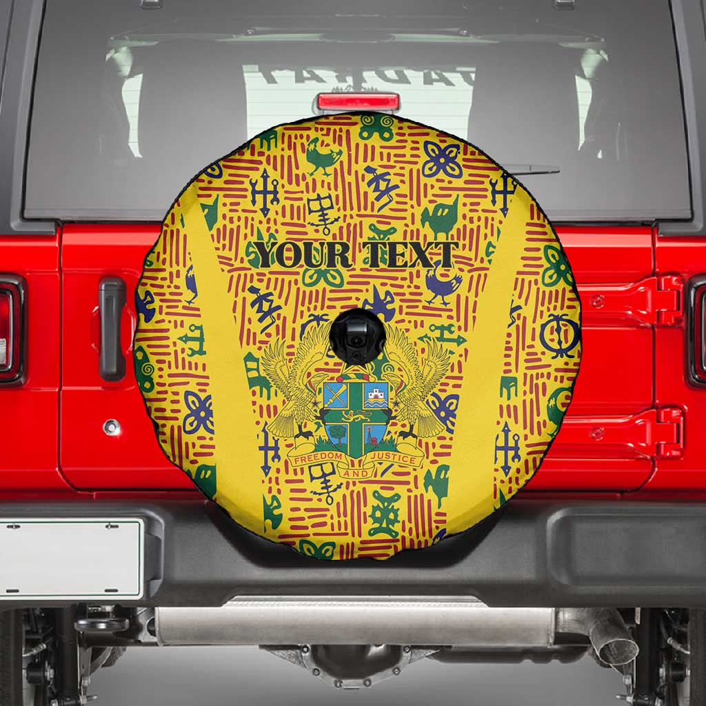 Custom Ghana Football Spare Tire Cover Yellow Adinkra Pattern - Wonder Print Shop