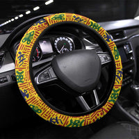 Ghana Football Steering Wheel Cover Yellow Adinkra Pattern - Wonder Print Shop