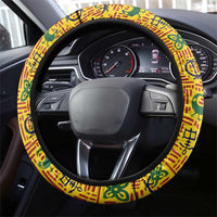 Ghana Football Steering Wheel Cover Yellow Adinkra Pattern - Wonder Print Shop