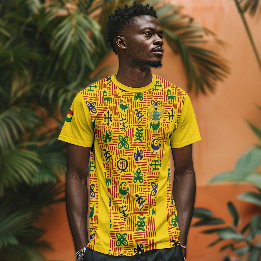 Custom Ghana Football T shirt Yellow Adinkra Pattern LT15