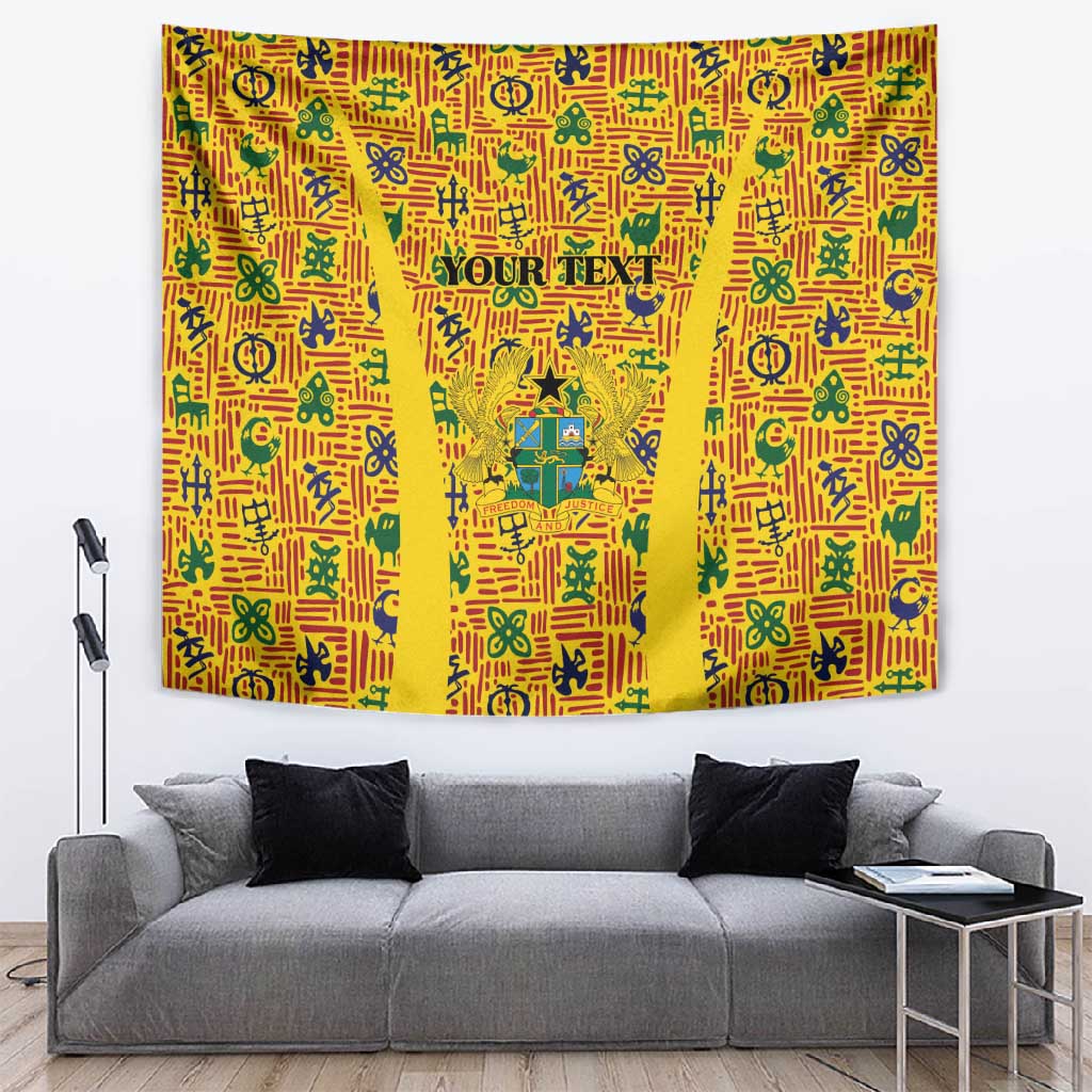 Custom Ghana Football Tapestry Yellow Adinkra Pattern - Wonder Print Shop