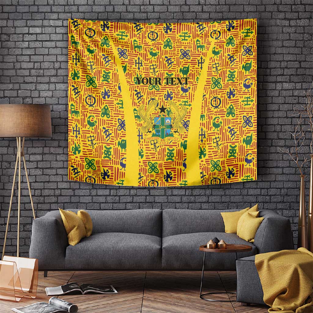 Custom Ghana Football Tapestry Yellow Adinkra Pattern - Wonder Print Shop
