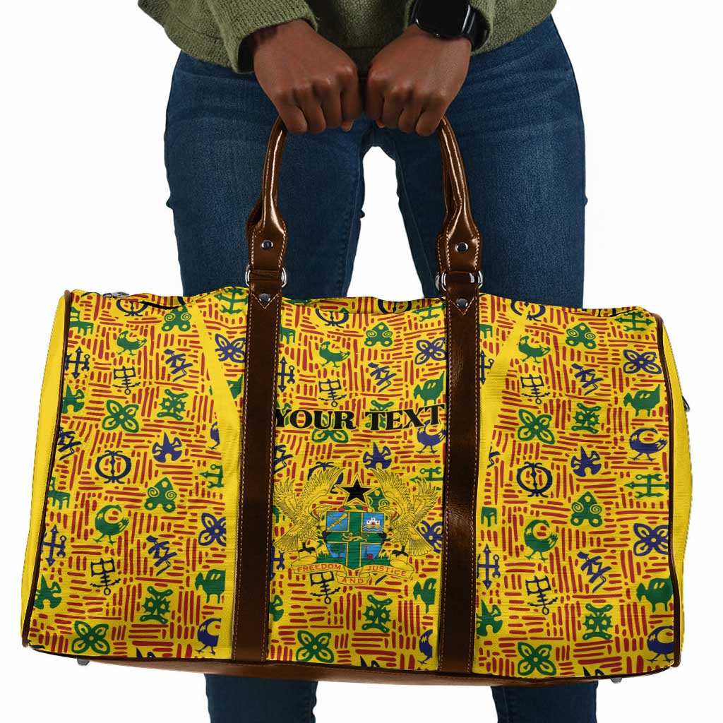Custom Ghana Football Travel Bag Yellow Adinkra Pattern - Wonder Print Shop