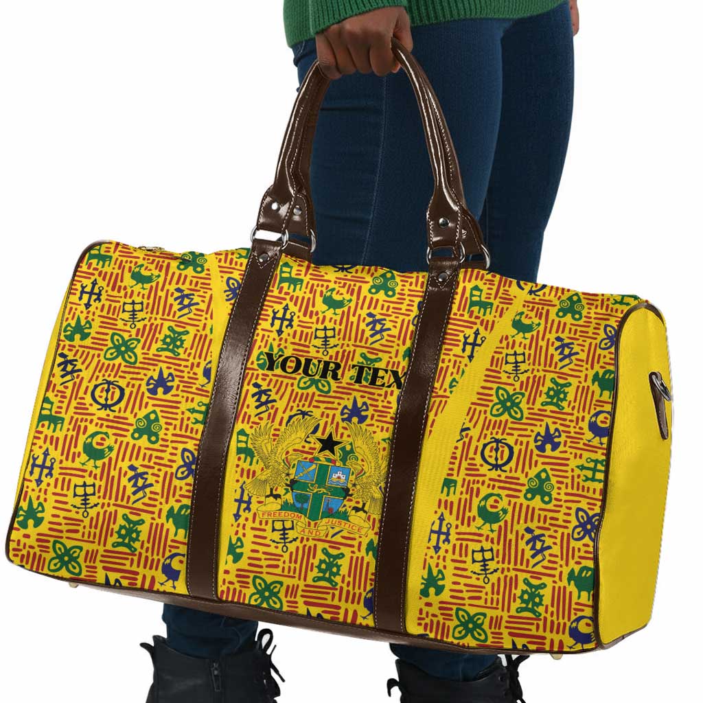Custom Ghana Football Travel Bag Yellow Adinkra Pattern - Wonder Print Shop