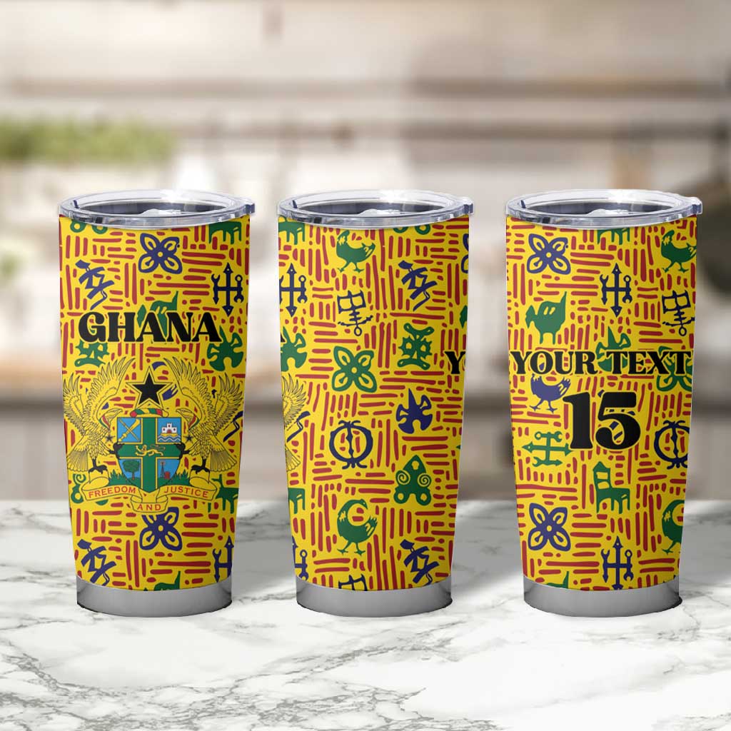 Custom Ghana Football Tumbler Cup Yellow Adinkra Pattern - Wonder Print Shop