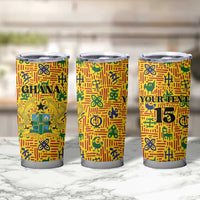 Custom Ghana Football Tumbler Cup Yellow Adinkra Pattern - Wonder Print Shop