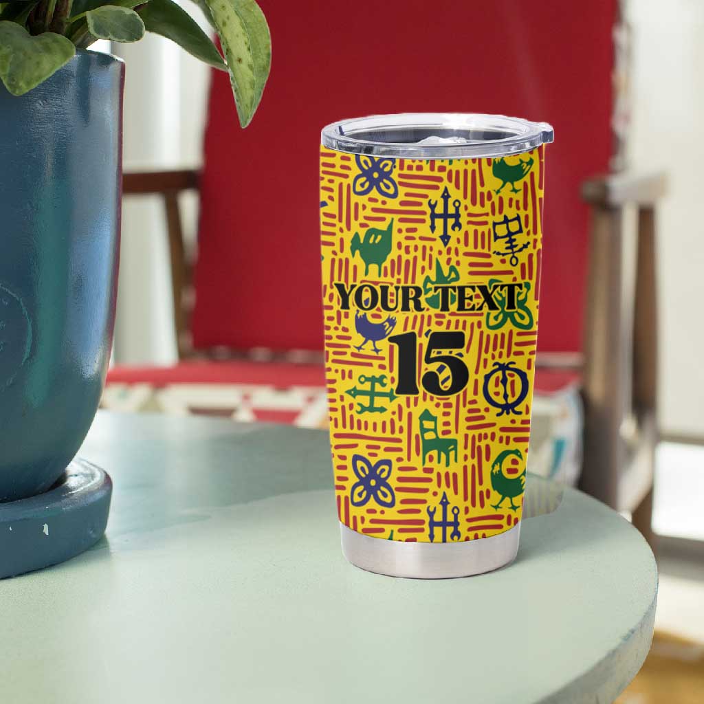 Custom Ghana Football Tumbler Cup Yellow Adinkra Pattern - Wonder Print Shop