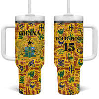 Custom Ghana Football Tumbler With Handle Yellow Adinkra Pattern - Wonder Print Shop