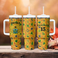Custom Ghana Football Tumbler With Handle Yellow Adinkra Pattern - Wonder Print Shop