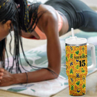 Custom Ghana Football Tumbler With Handle Yellow Adinkra Pattern - Wonder Print Shop